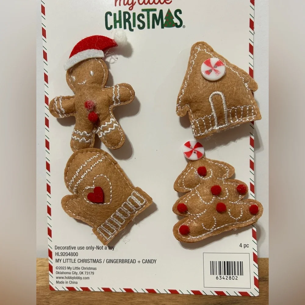 My Little Christmas Mini Plush Gingerbread Ornaments 4 Piece 2” NEW